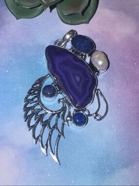 Silver Purple Agate & Pearl Pendant